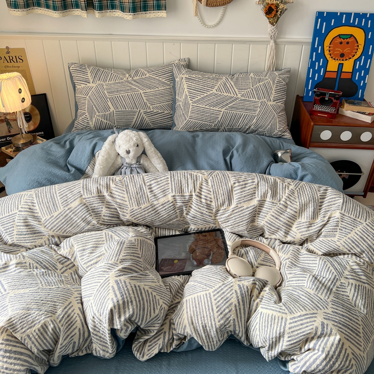 水木坊 2026春夏新款高品质泡芙普通款四件套 浅川纹