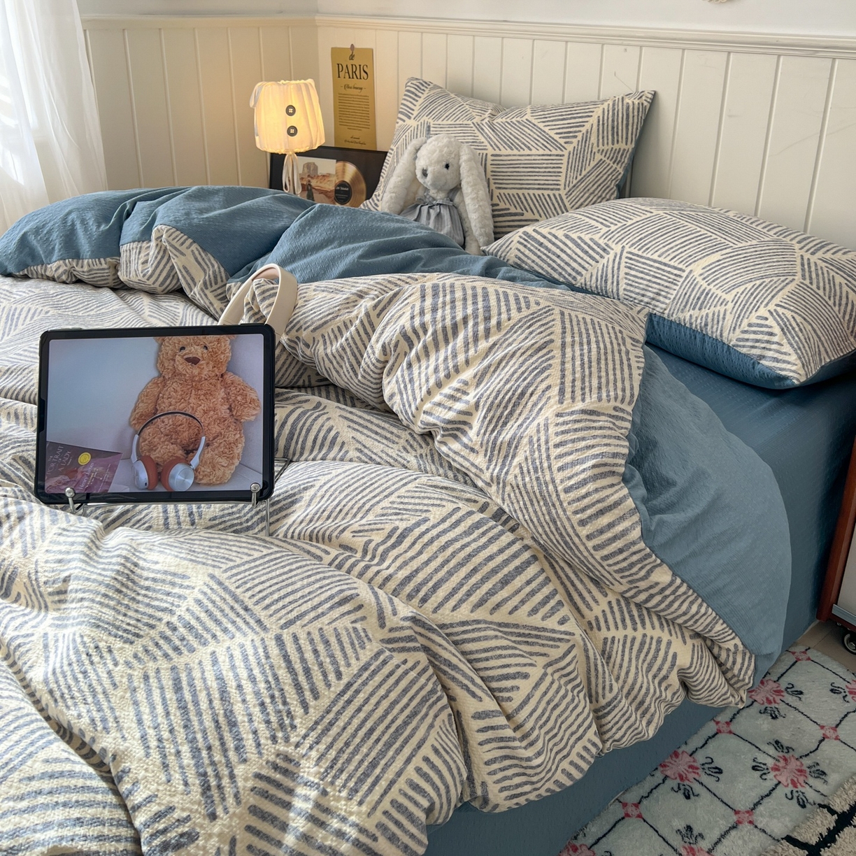 91家纺网 家纺一手货源 找家纺 水木坊 2026春夏新款高品质泡芙普通款四件套 浅川纹