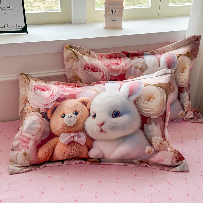 91家纺网 家纺一手货源 找家纺 宝薇 2026春夏新款7D卡通加厚斜纹仿棉生态磨毛大版四件套 欢乐时光