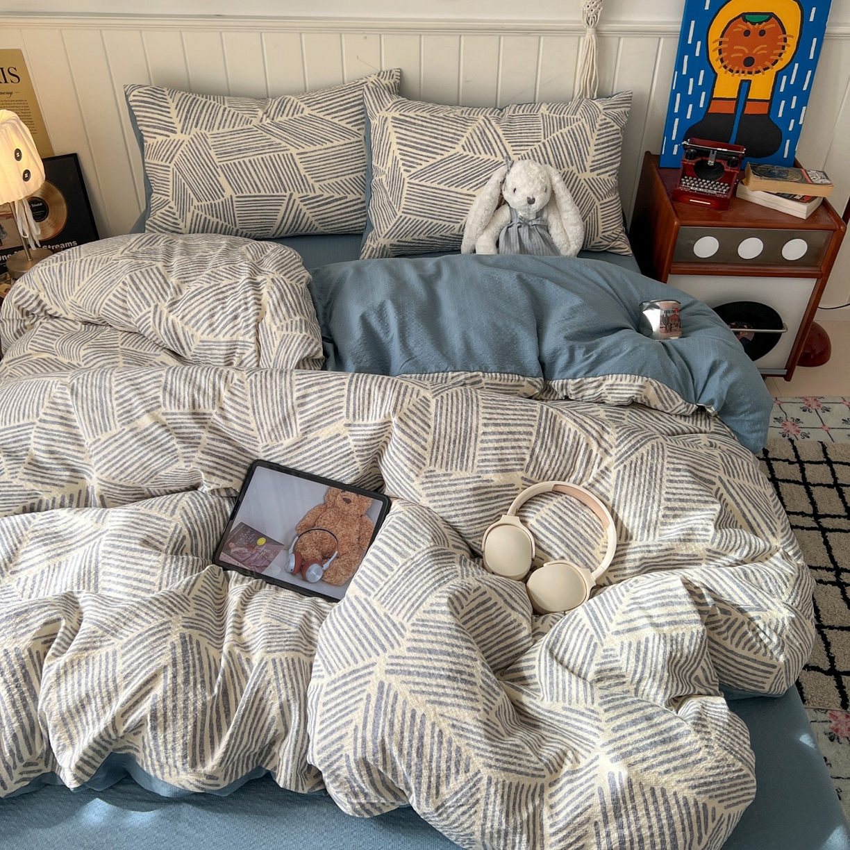 91家纺网 家纺一手货源 找家纺 水木坊 2026春夏新款高品质泡芙普通款四件套 浅川纹