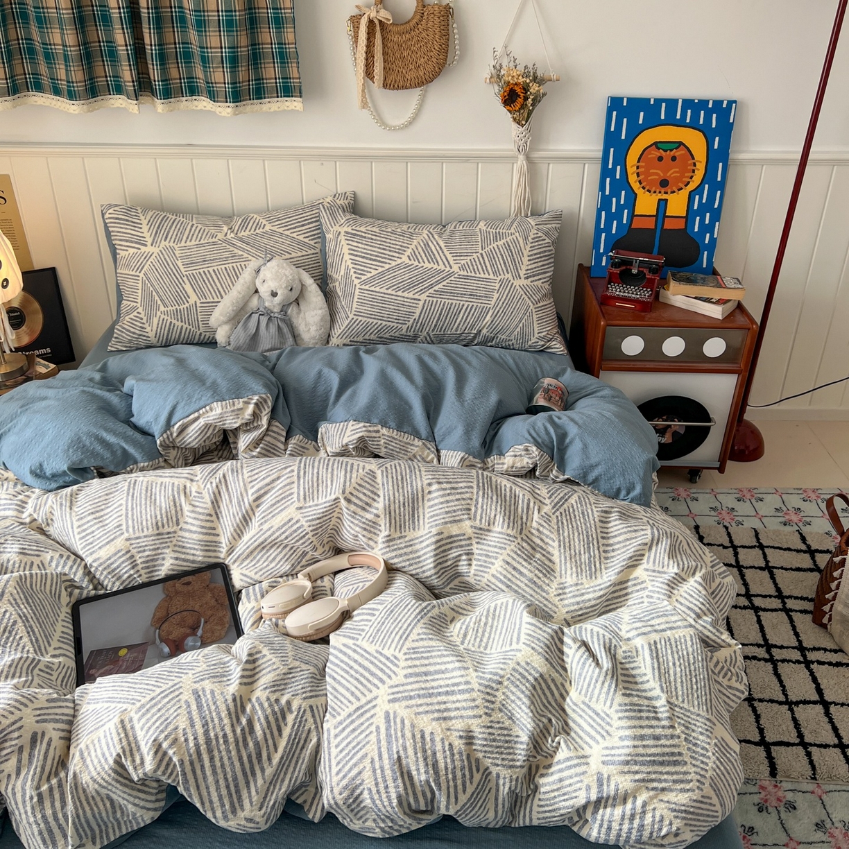 91家纺网 家纺一手货源 找家纺 水木坊 2026春夏新款高品质泡芙普通款四件套 浅川纹