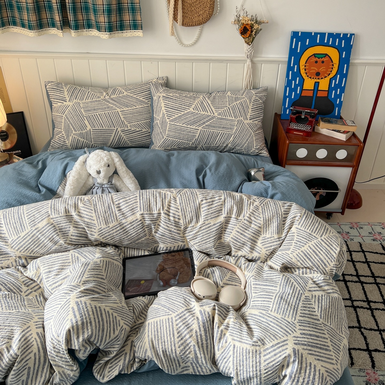 91家纺网 家纺一手货源 找家纺 水木坊 2026春夏新款高品质泡芙普通款四件套 浅川纹