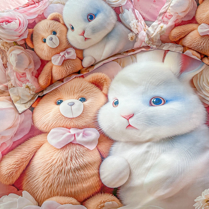 91家纺网 家纺一手货源 找家纺 宝薇 2026春夏新款7D卡通加厚斜纹仿棉生态磨毛大版四件套 欢乐时光