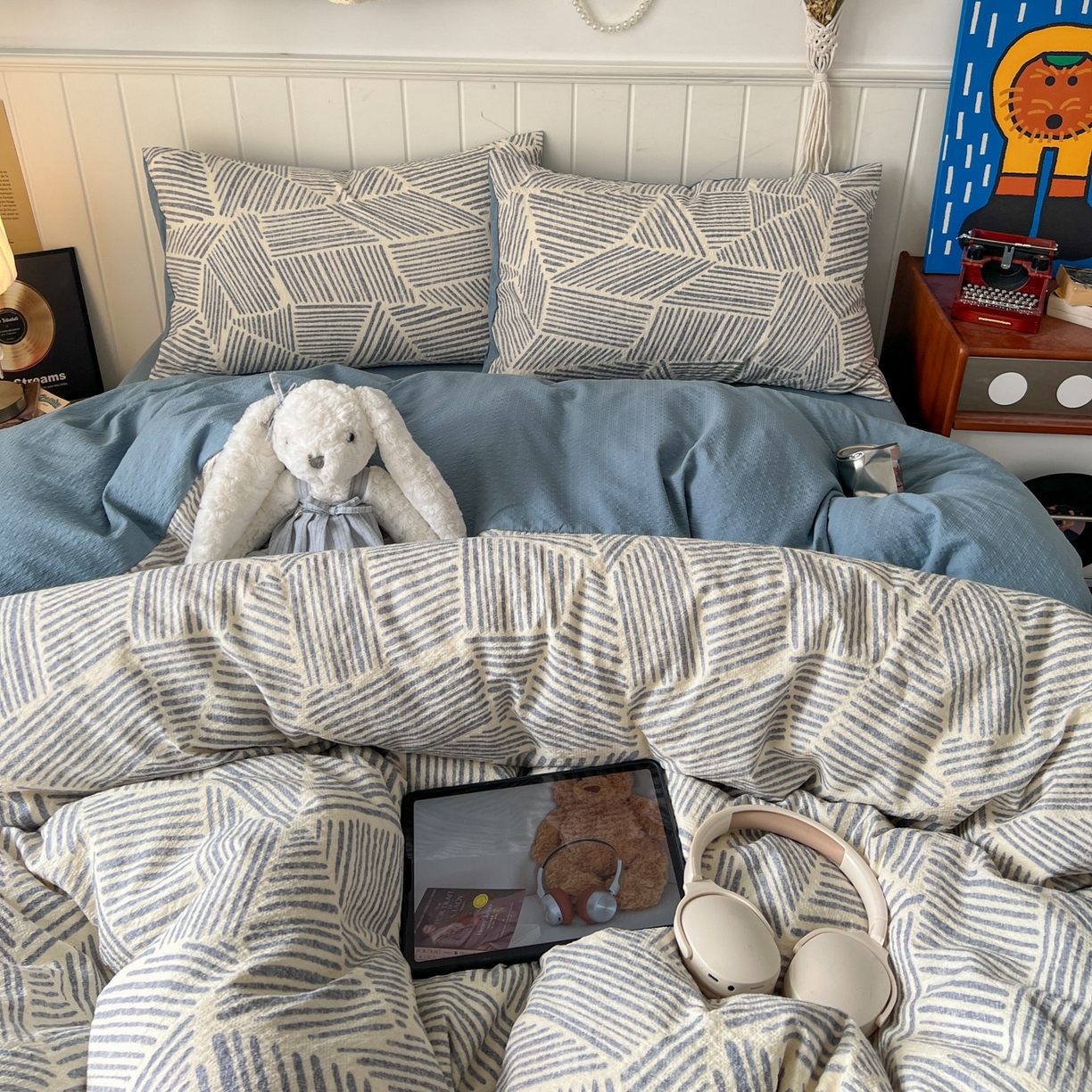 91家纺网 家纺一手货源 找家纺 水木坊 2026春夏新款高品质泡芙普通款四件套 浅川纹