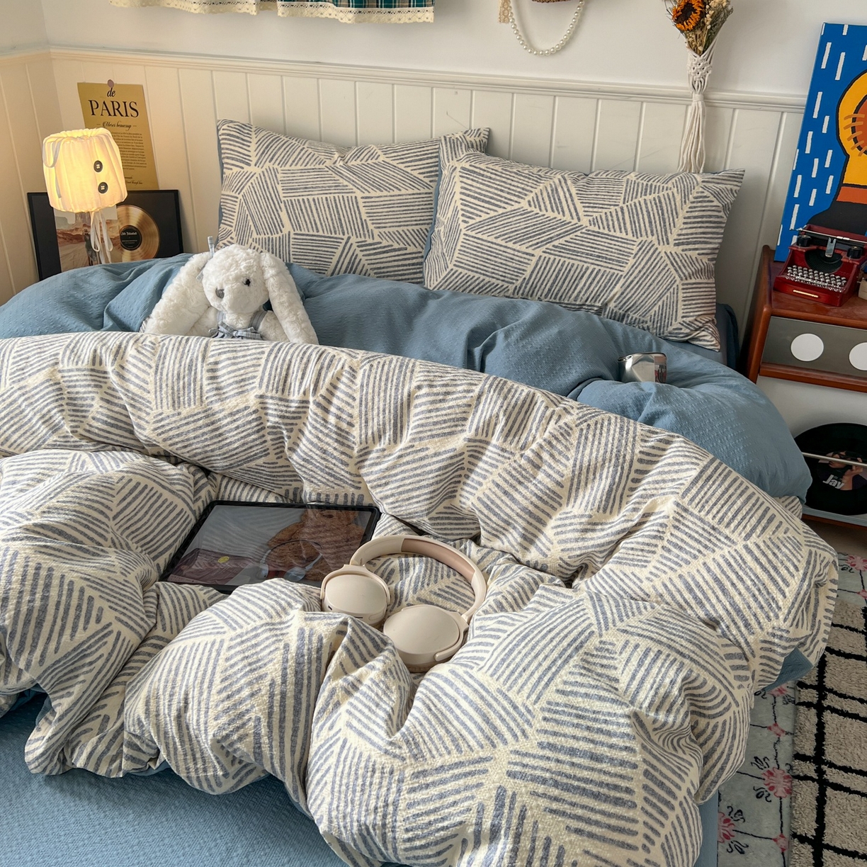 91家纺网 家纺一手货源 找家纺 水木坊 2026春夏新款高品质泡芙普通款四件套 浅川纹