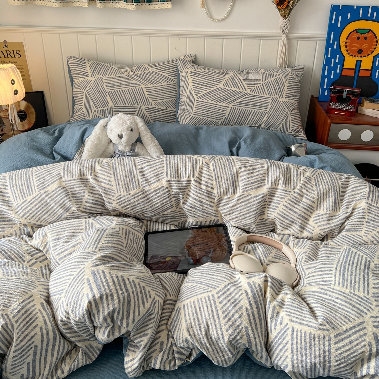 91家纺网 家纺一手货源 找家纺 水木坊 2026春夏新款高品质泡芙普通款四件套 浅川纹