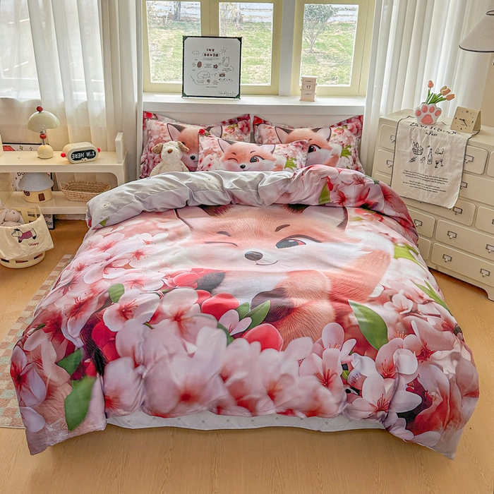 宝薇 2026春夏新款7D卡通加厚斜纹仿棉生态磨毛大版四件套 梨花开