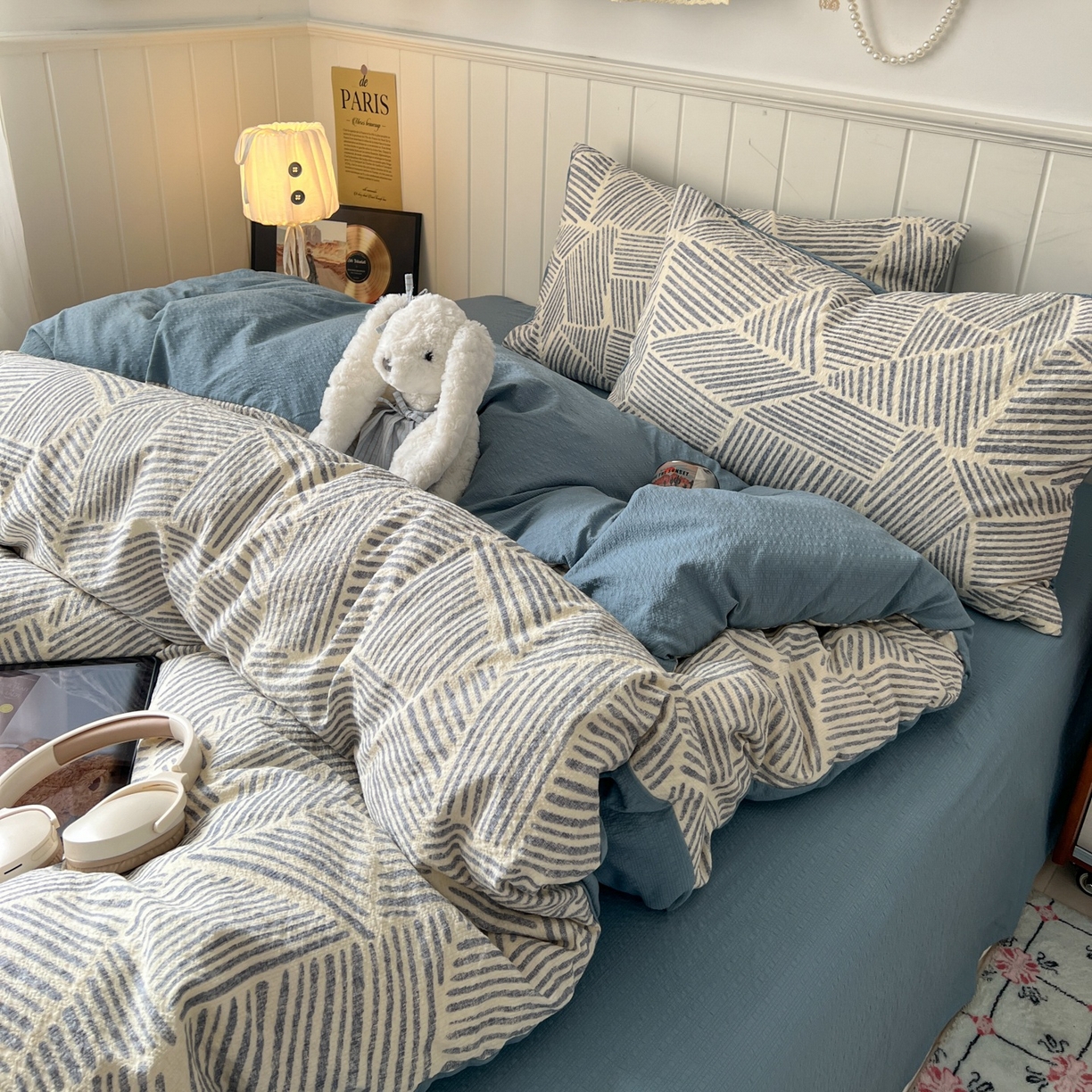 91家纺网 家纺一手货源 找家纺 水木坊 2026春夏新款高品质泡芙普通款四件套 浅川纹