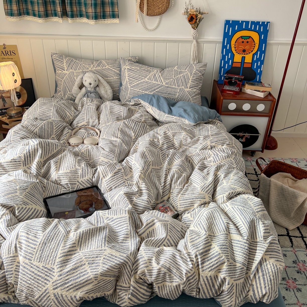 91家纺网 家纺一手货源 找家纺 水木坊 2026春夏新款高品质泡芙普通款四件套 浅川纹