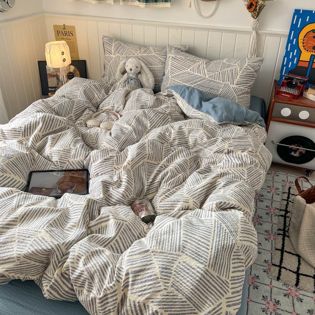 91家纺网 家纺一手货源 找家纺 水木坊 2026春夏新款高品质泡芙普通款四件套 浅川纹