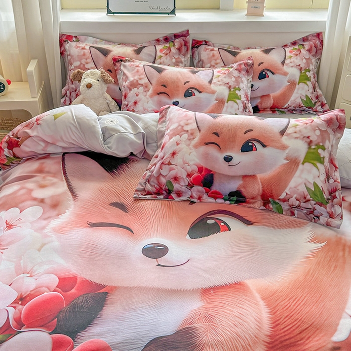 91家纺网 家纺一手货源 找家纺 宝薇 2026春夏新款7D卡通加厚斜纹仿棉生态磨毛大版四件套 梨花开