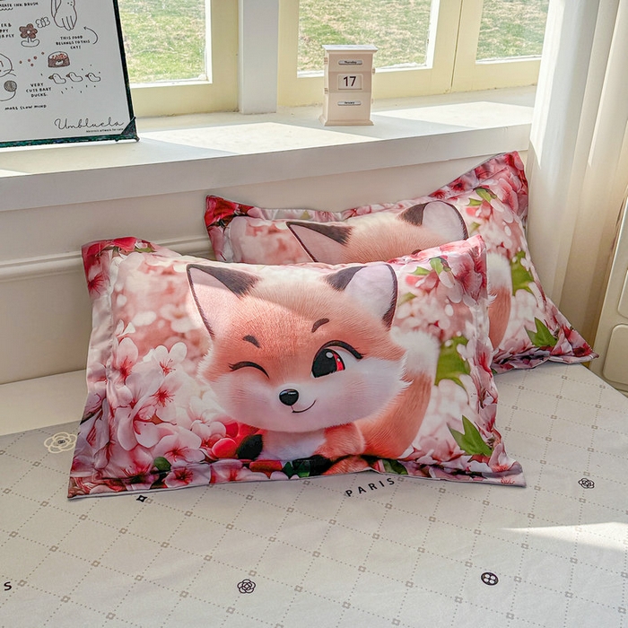 91家纺网 家纺一手货源 找家纺 宝薇 2026春夏新款7D卡通加厚斜纹仿棉生态磨毛大版四件套 梨花开