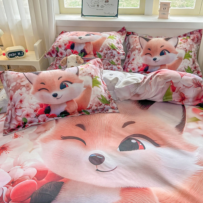 91家纺网 家纺一手货源 找家纺 宝薇 2026春夏新款7D卡通加厚斜纹仿棉生态磨毛大版四件套 梨花开