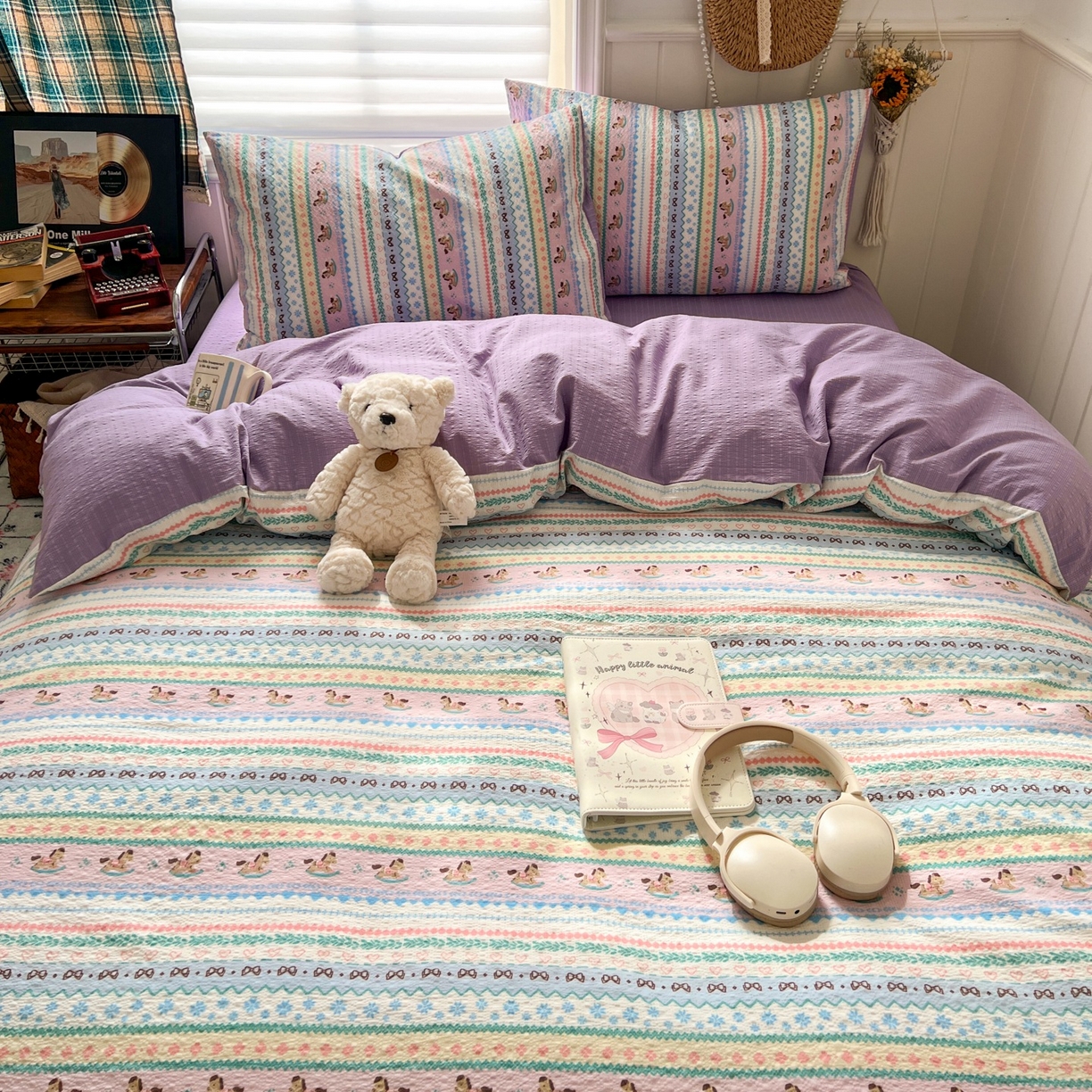 91家纺网 家纺一手货源 找家纺 水木坊 2026春夏新款高品质泡芙普通款四件套 甜心木马卷