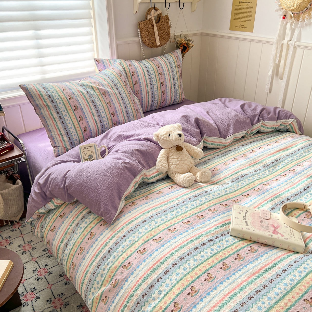 91家纺网 家纺一手货源 找家纺 水木坊 2026春夏新款高品质泡芙普通款四件套 甜心木马卷