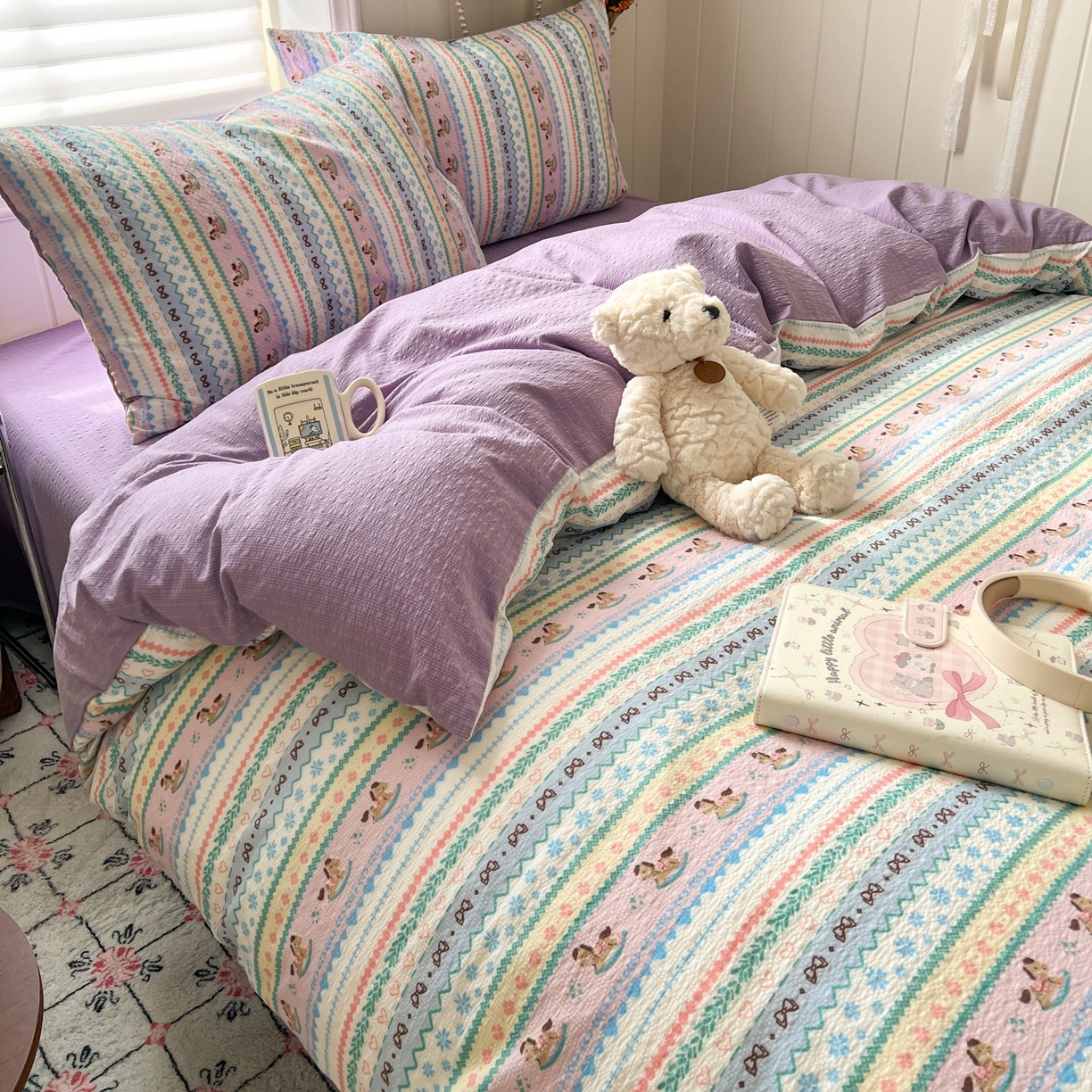 91家纺网 家纺一手货源 找家纺 水木坊 2026春夏新款高品质泡芙普通款四件套 甜心木马卷