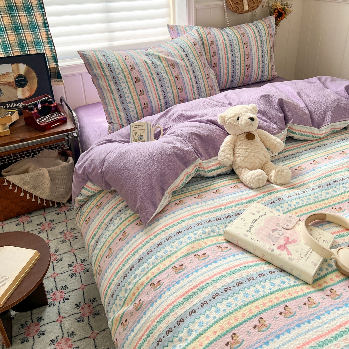 91家纺网 家纺一手货源 找家纺 水木坊 2026春夏新款高品质泡芙普通款四件套 甜心木马卷