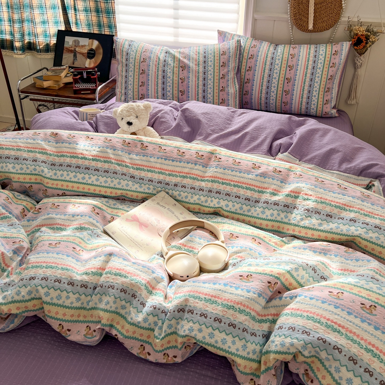 91家纺网 家纺一手货源 找家纺 水木坊 2026春夏新款高品质泡芙普通款四件套 甜心木马卷