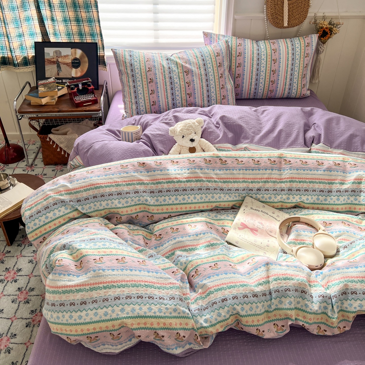 91家纺网 家纺一手货源 找家纺 水木坊 2026春夏新款高品质泡芙普通款四件套 甜心木马卷