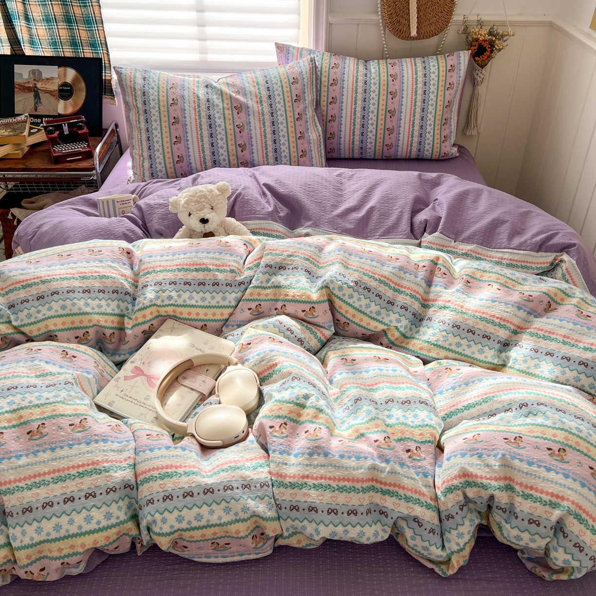 91家纺网 家纺一手货源 找家纺 水木坊 2026春夏新款高品质泡芙普通款四件套 甜心木马卷