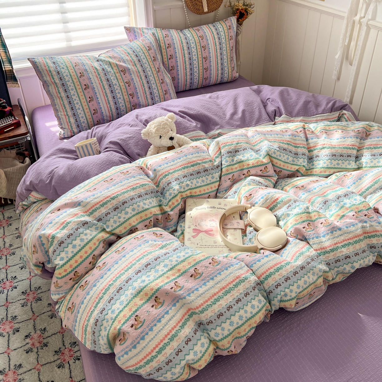 91家纺网 家纺一手货源 找家纺 水木坊 2026春夏新款高品质泡芙普通款四件套 甜心木马卷