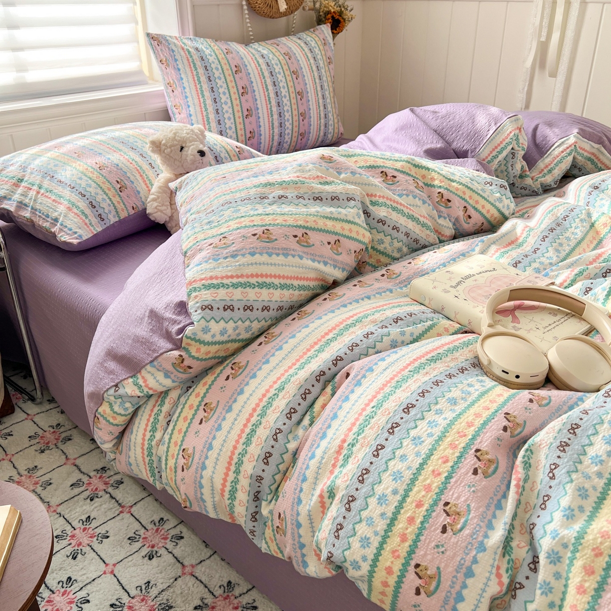 91家纺网 家纺一手货源 找家纺 水木坊 2026春夏新款高品质泡芙普通款四件套 甜心木马卷