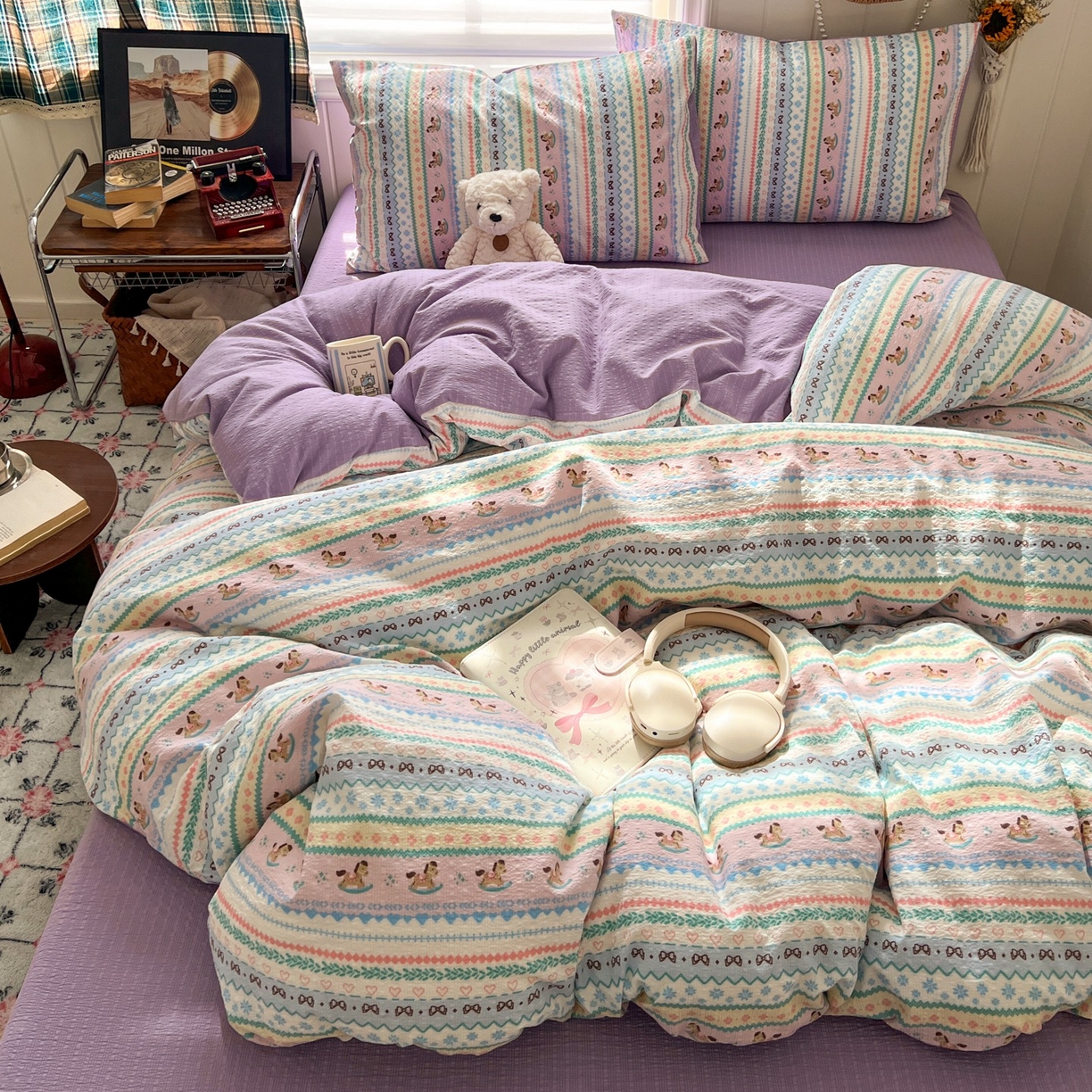 91家纺网 家纺一手货源 找家纺 水木坊 2026春夏新款高品质泡芙普通款四件套 甜心木马卷