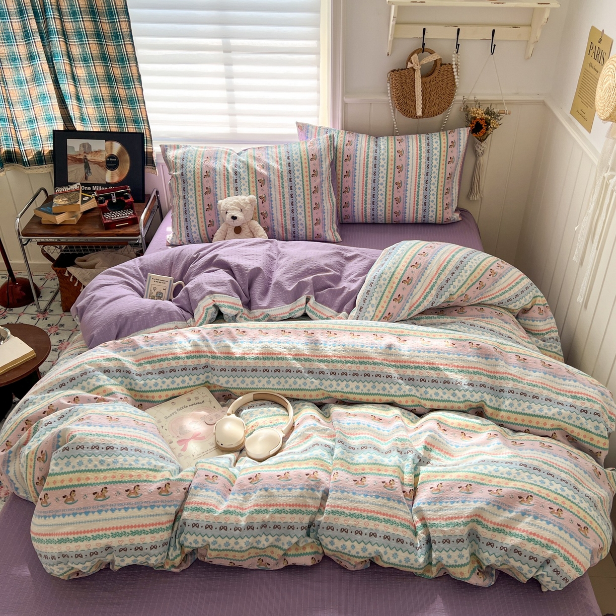 91家纺网 家纺一手货源 找家纺 水木坊 2026春夏新款高品质泡芙普通款四件套 甜心木马卷