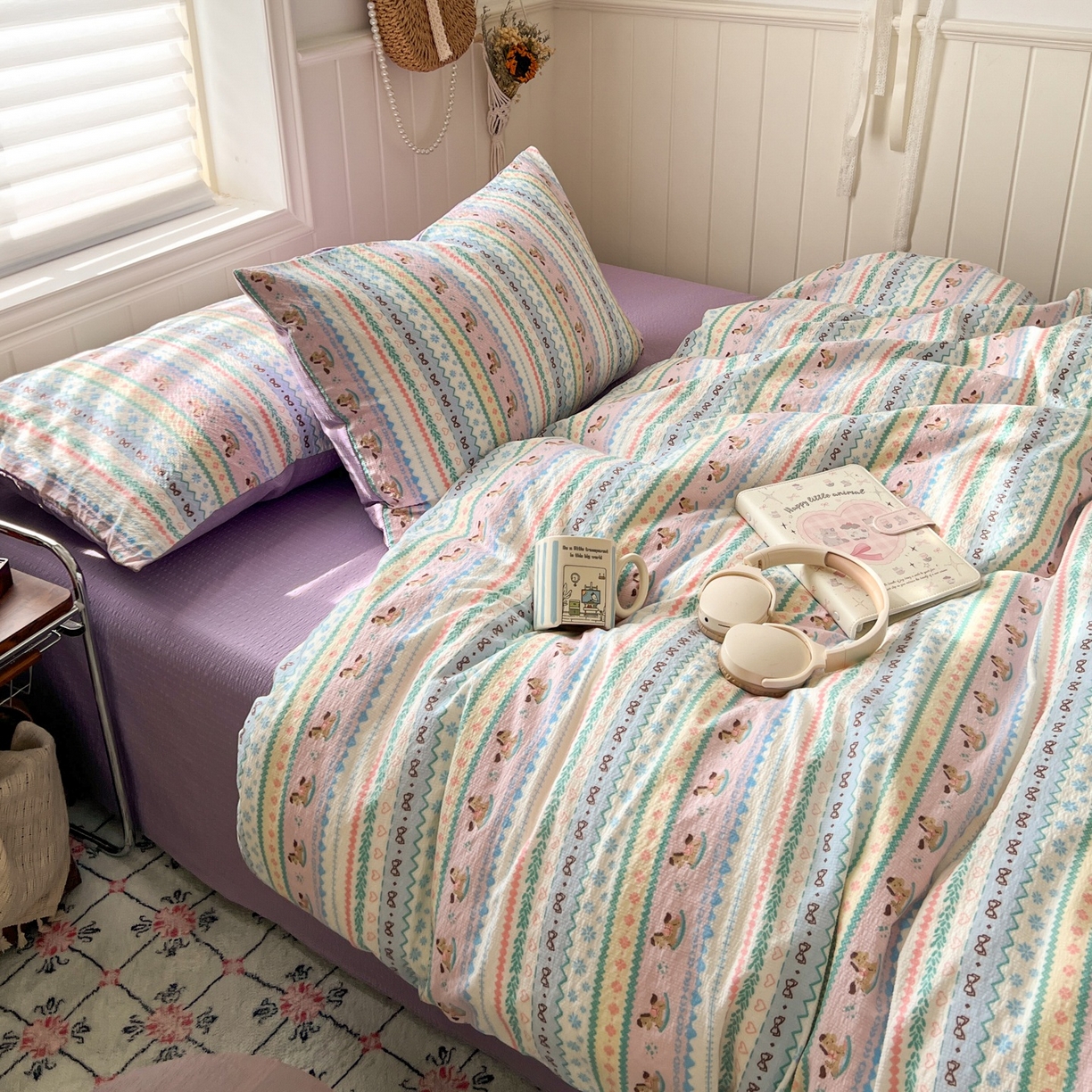 91家纺网 家纺一手货源 找家纺 水木坊 2026春夏新款高品质泡芙普通款四件套 甜心木马卷