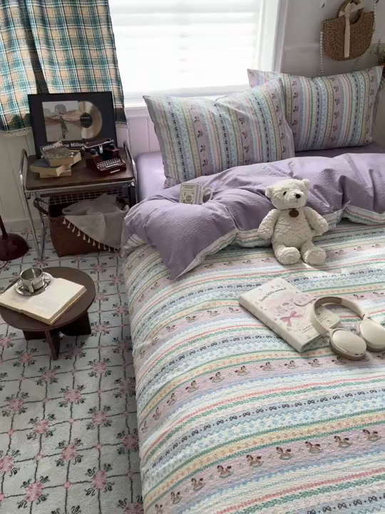 91家纺网 家纺一手货源 找家纺 水木坊 2026春夏新款高品质泡芙普通款四件套 甜心木马卷