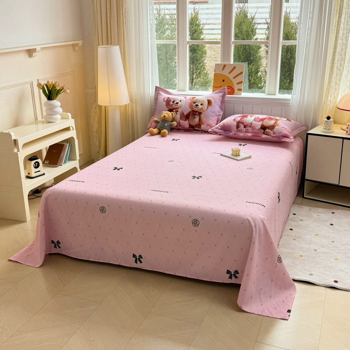 91家纺网 家纺一手货源 找家纺 宝薇 2026春夏新款7D卡通加厚斜纹仿棉生态磨毛大版四件套 牵手熊