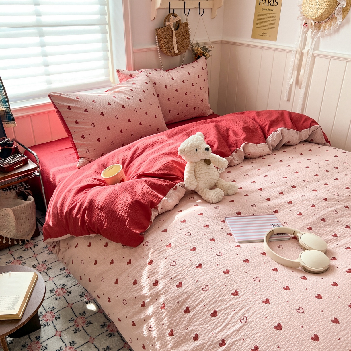 91家纺网 家纺一手货源 找家纺 水木坊 2026春夏新款高品质泡芙普通款四件套 朦胧粉心