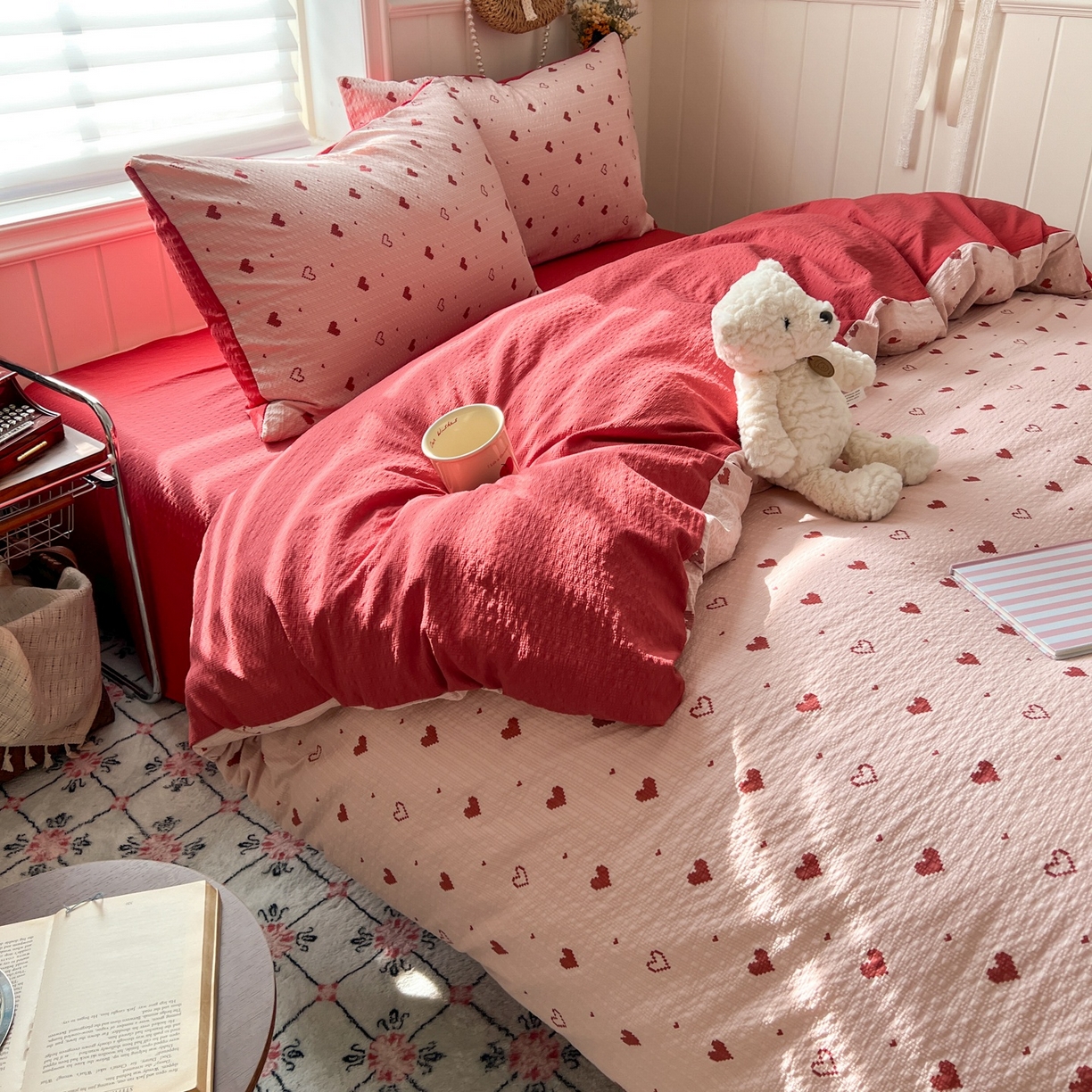 91家纺网 家纺一手货源 找家纺 水木坊 2026春夏新款高品质泡芙普通款四件套 朦胧粉心