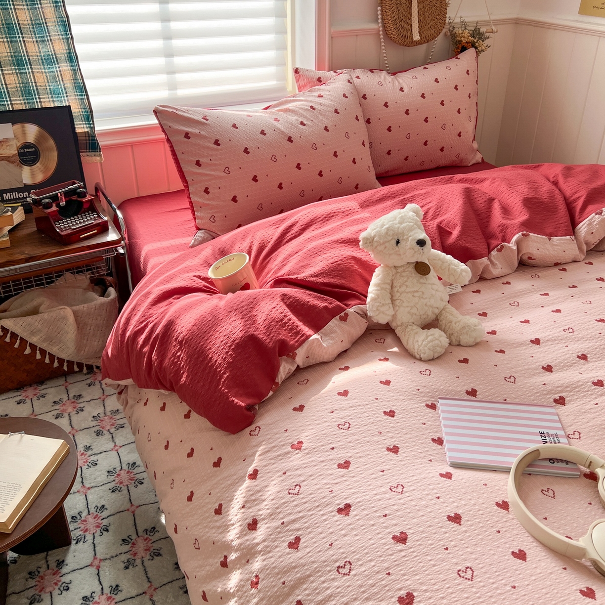 91家纺网 家纺一手货源 找家纺 水木坊 2026春夏新款高品质泡芙普通款四件套 朦胧粉心