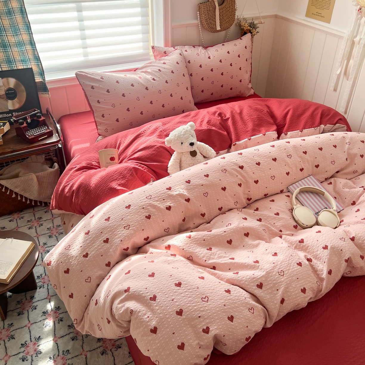 91家纺网 家纺一手货源 找家纺 水木坊 2026春夏新款高品质泡芙普通款四件套 朦胧粉心