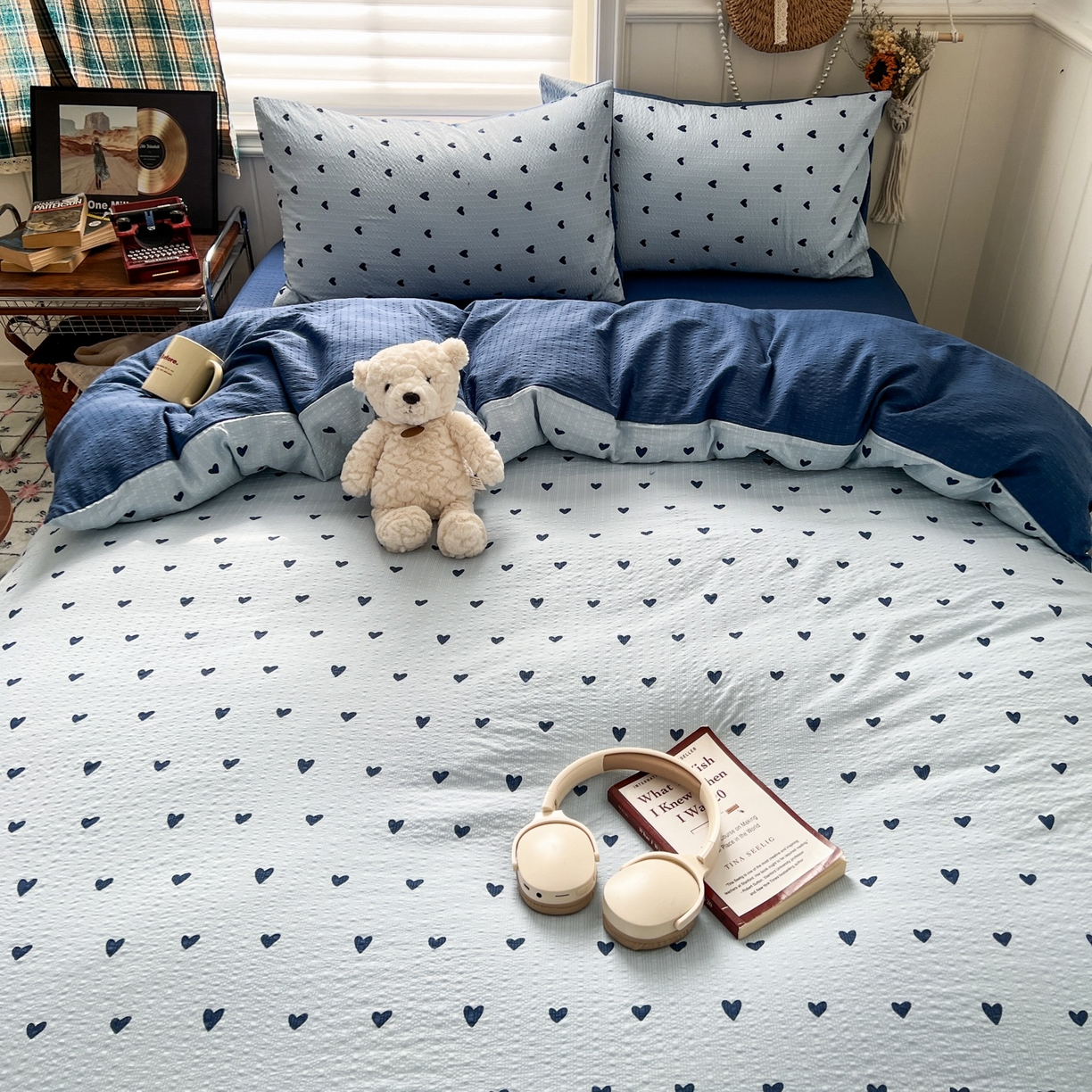 91家纺网 家纺一手货源 找家纺 水木坊 2026春夏新款高品质泡芙普通款四件套 甜心蓝絮