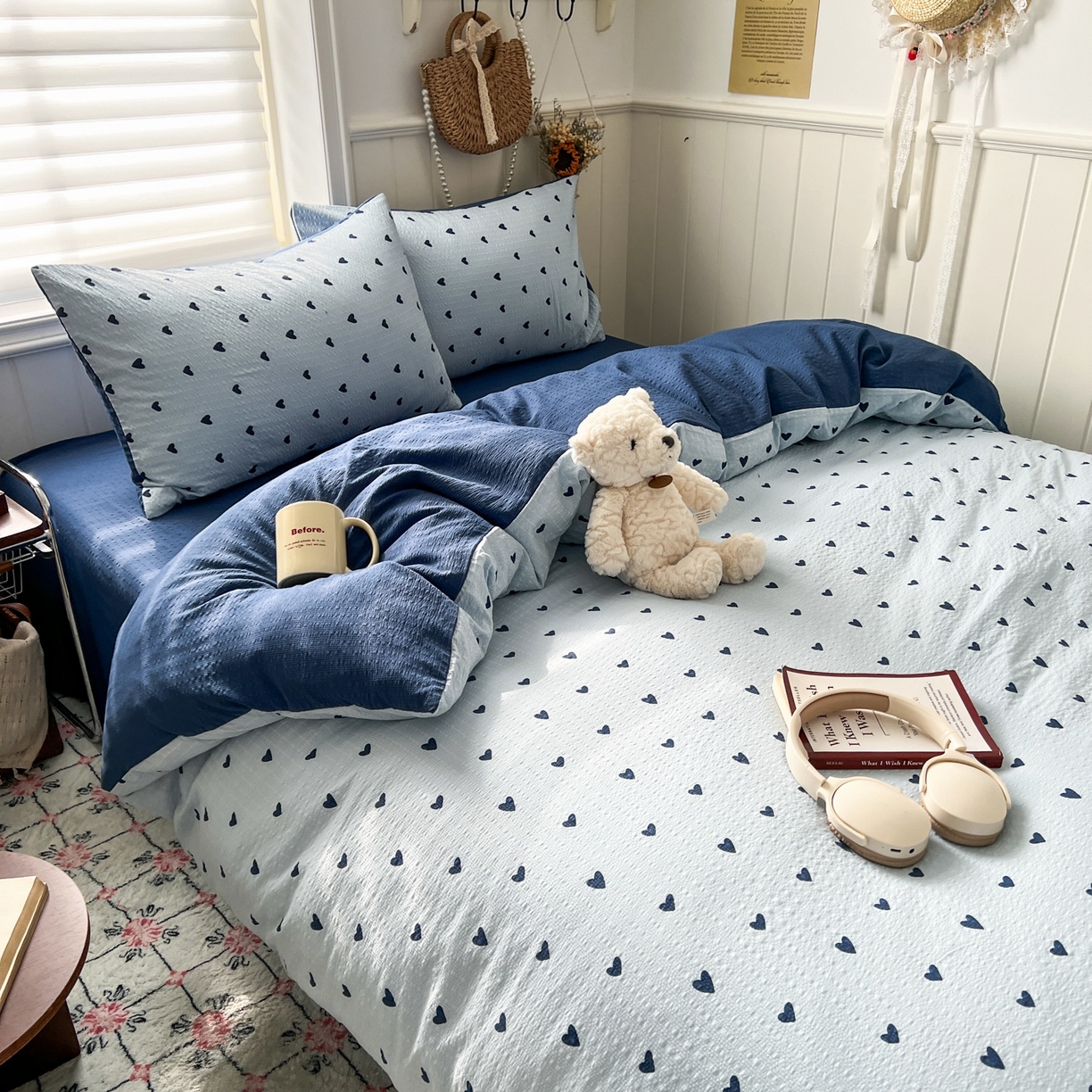 91家纺网 家纺一手货源 找家纺 水木坊 2026春夏新款高品质泡芙普通款四件套 甜心蓝絮