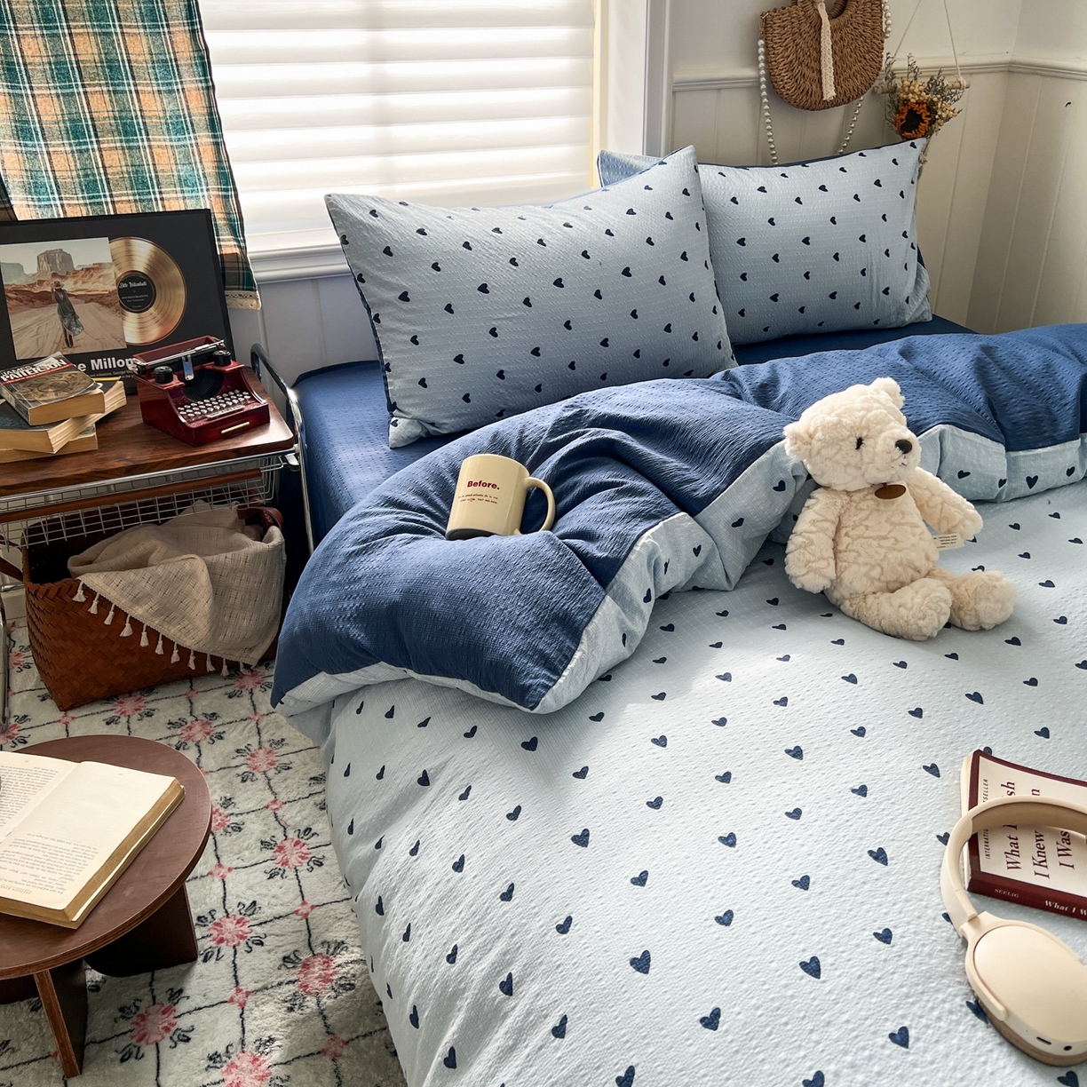 91家纺网 家纺一手货源 找家纺 水木坊 2026春夏新款高品质泡芙普通款四件套 甜心蓝絮