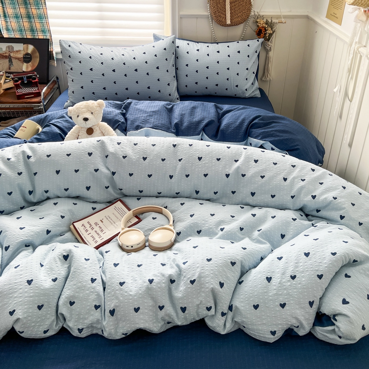 91家纺网 家纺一手货源 找家纺 水木坊 2026春夏新款高品质泡芙普通款四件套 甜心蓝絮