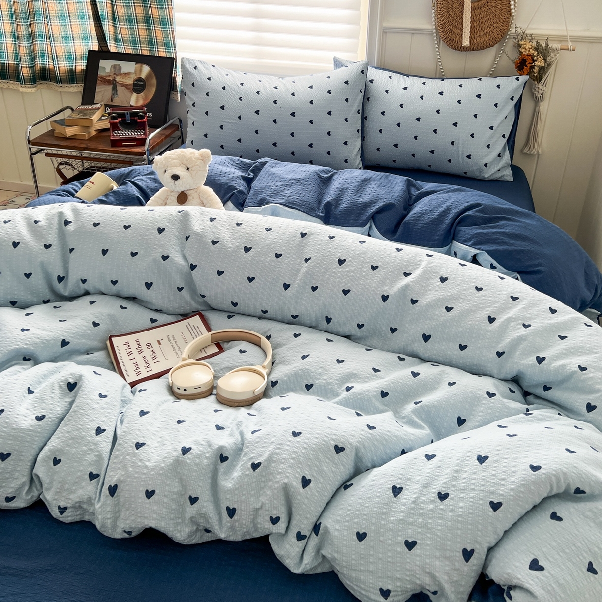 91家纺网 家纺一手货源 找家纺 水木坊 2026春夏新款高品质泡芙普通款四件套 甜心蓝絮