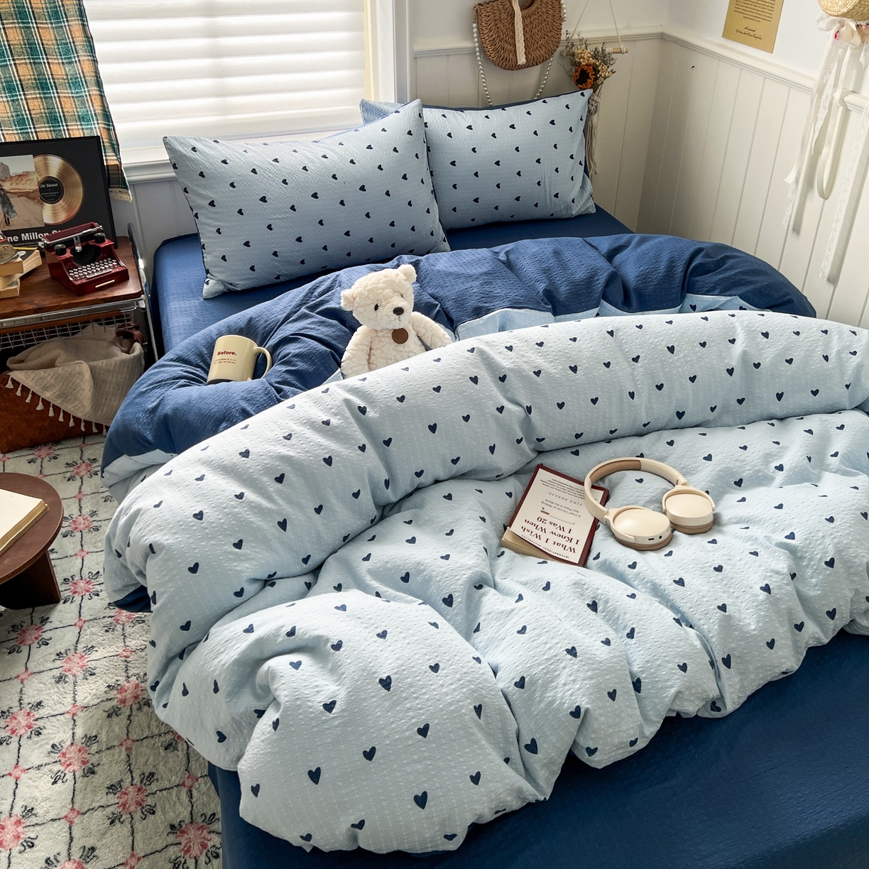 91家纺网 家纺一手货源 找家纺 水木坊 2026春夏新款高品质泡芙普通款四件套 甜心蓝絮