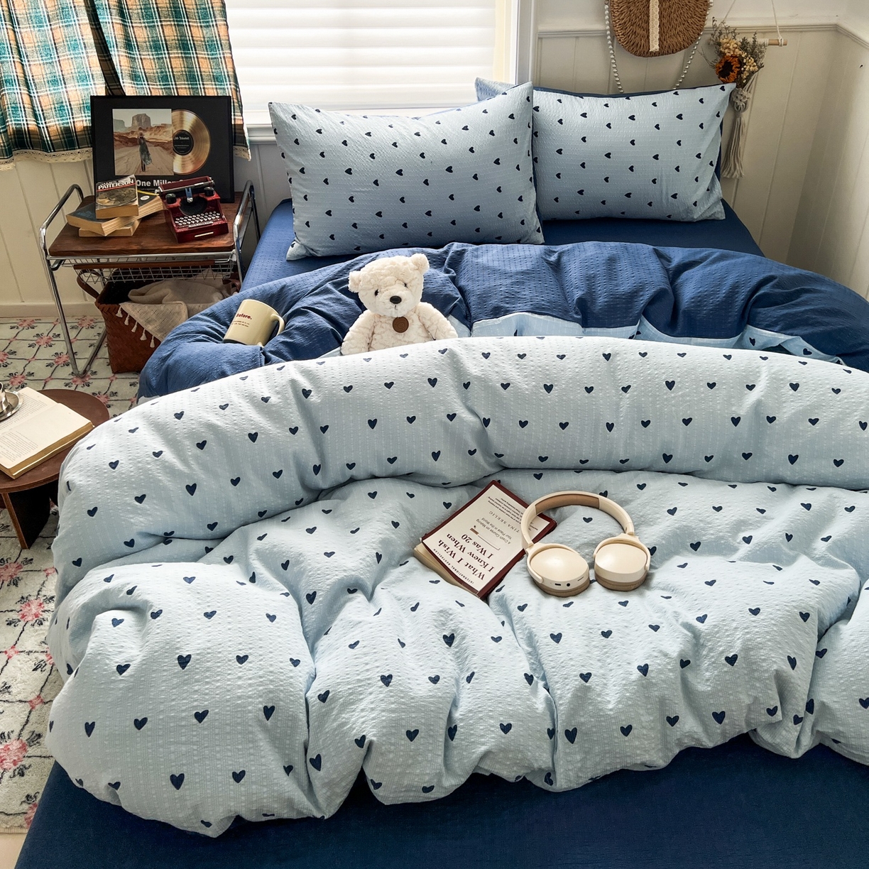 91家纺网 家纺一手货源 找家纺 水木坊 2026春夏新款高品质泡芙普通款四件套 甜心蓝絮