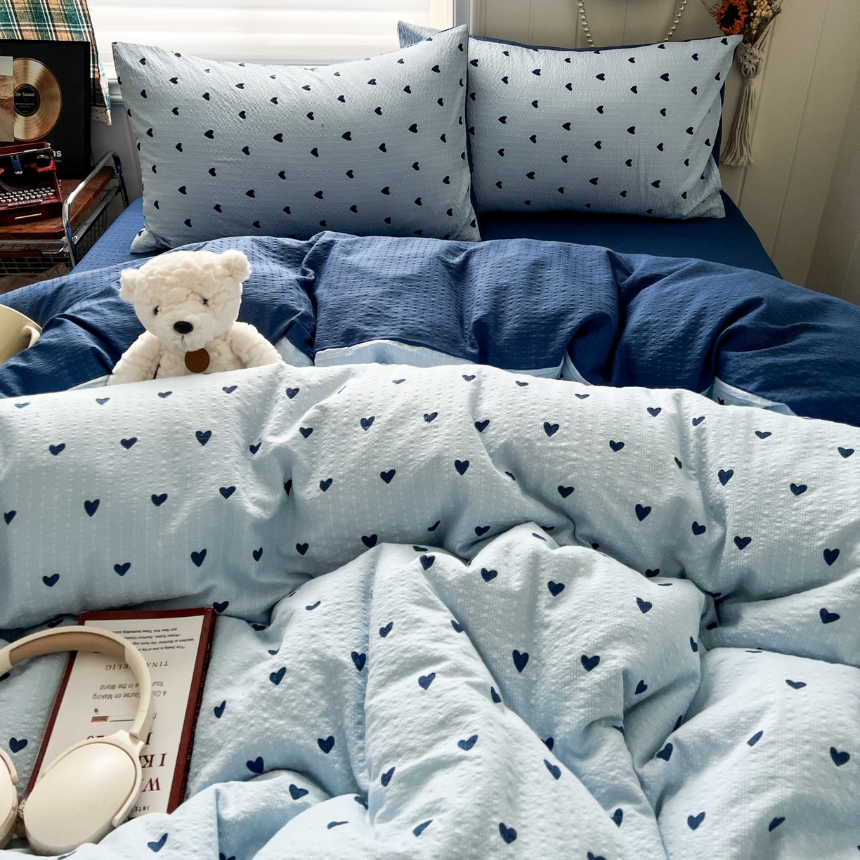 91家纺网 家纺一手货源 找家纺 水木坊 2026春夏新款高品质泡芙普通款四件套 甜心蓝絮