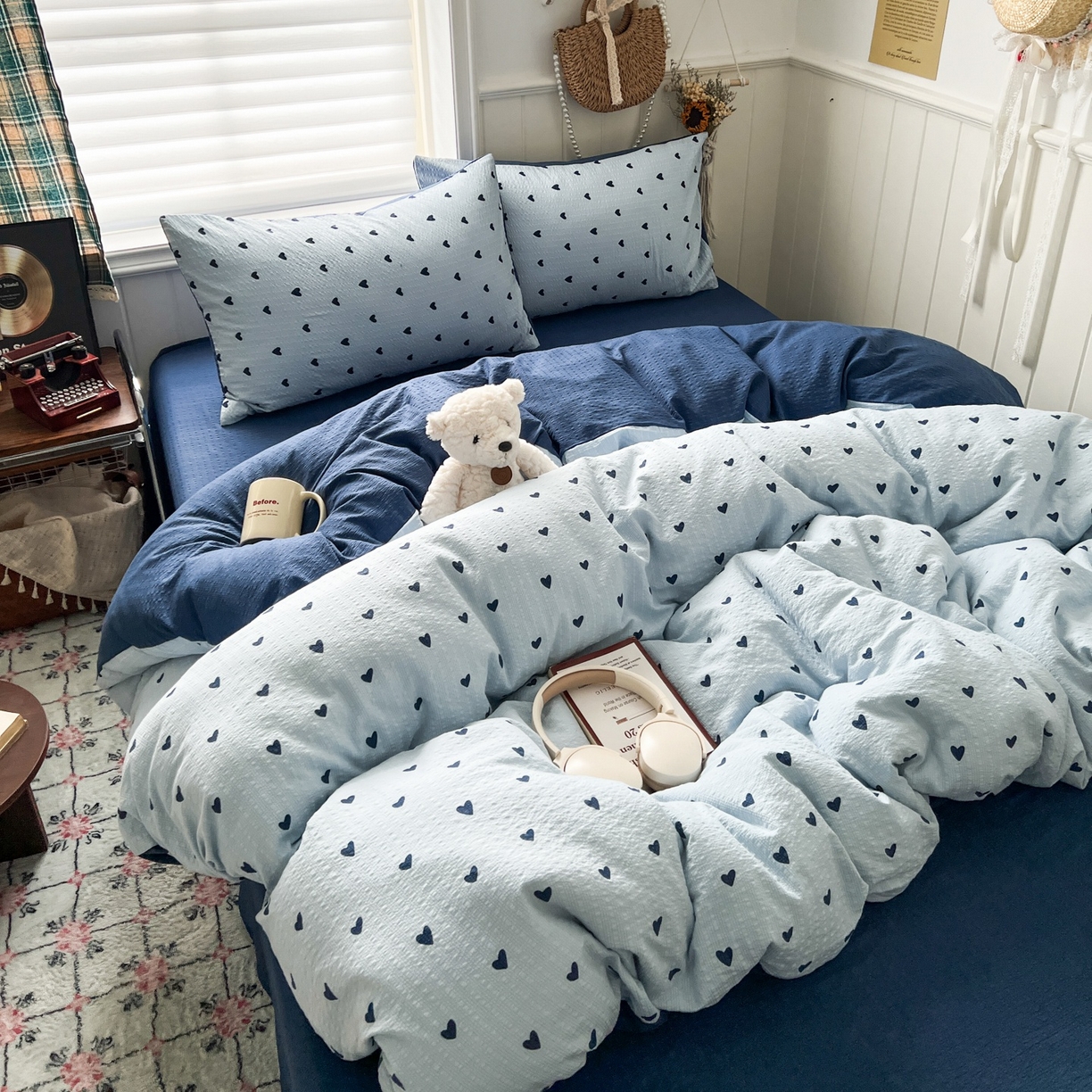 91家纺网 家纺一手货源 找家纺 水木坊 2026春夏新款高品质泡芙普通款四件套 甜心蓝絮