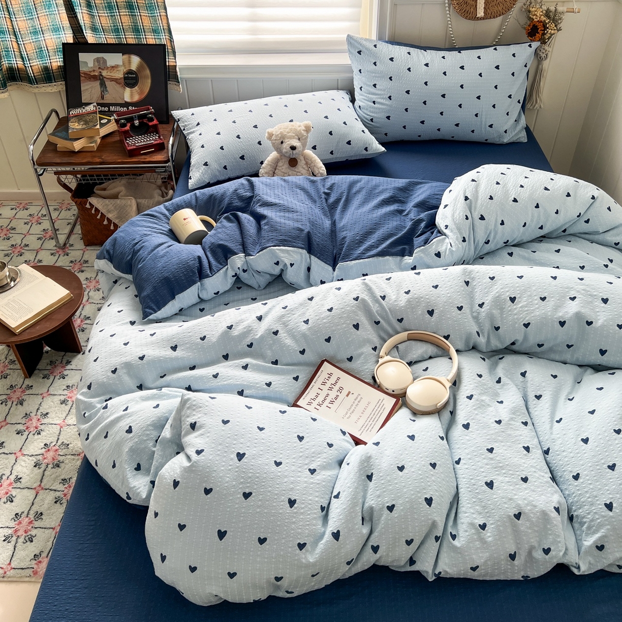 91家纺网 家纺一手货源 找家纺 水木坊 2026春夏新款高品质泡芙普通款四件套 甜心蓝絮