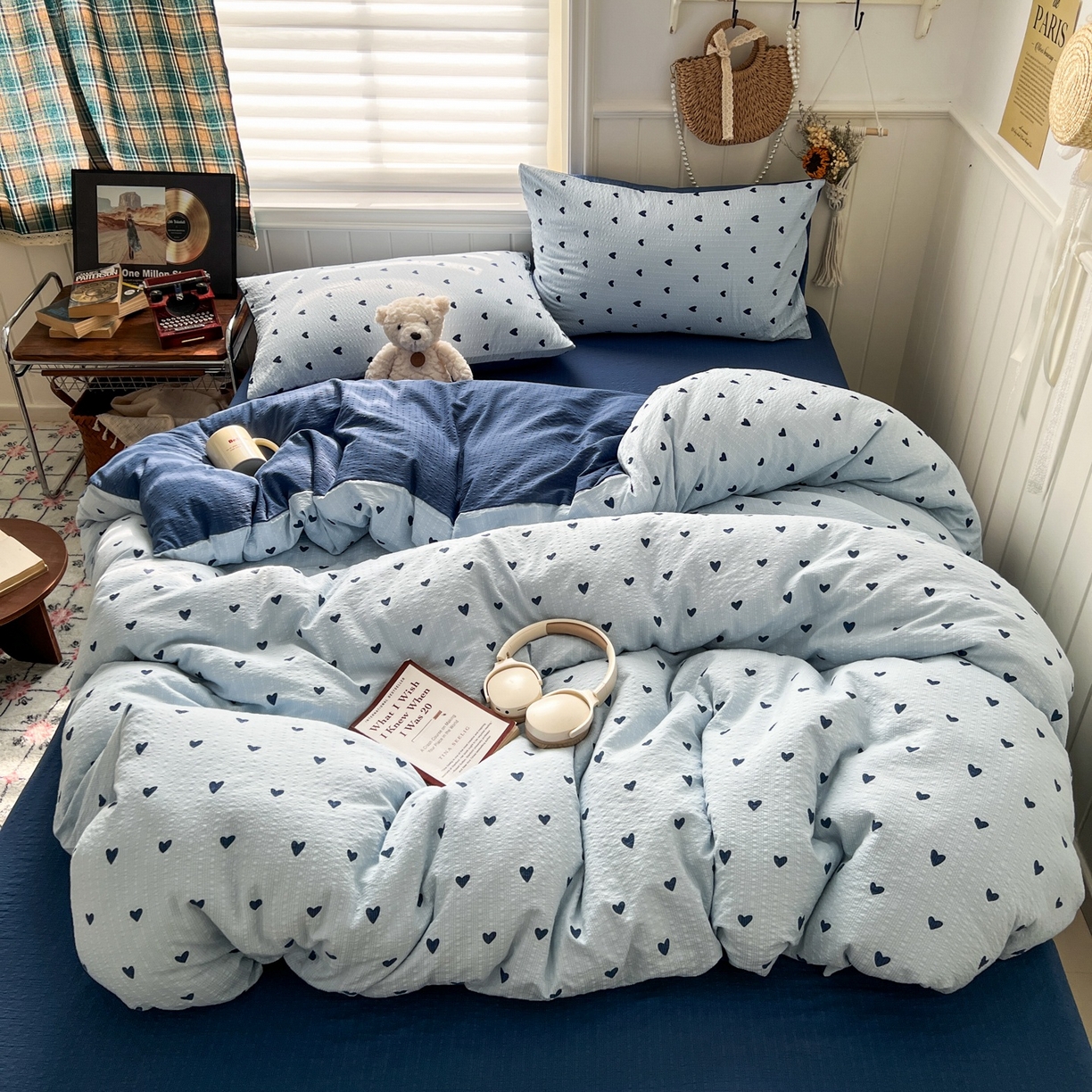 91家纺网 家纺一手货源 找家纺 水木坊 2026春夏新款高品质泡芙普通款四件套 甜心蓝絮