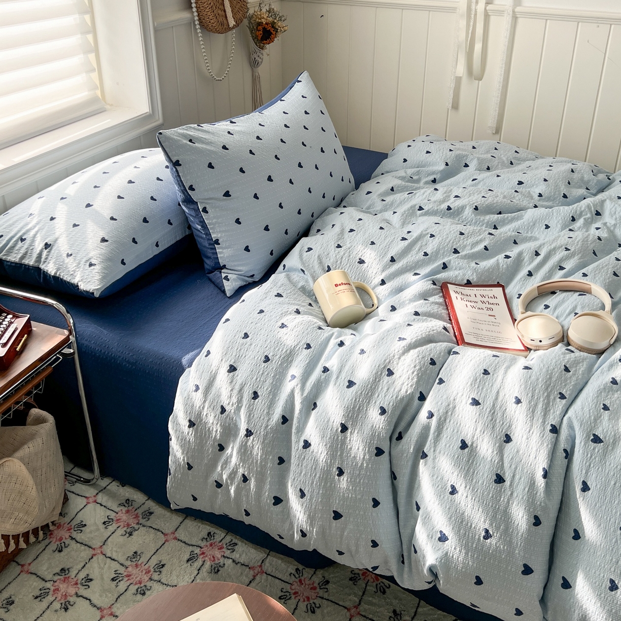 91家纺网 家纺一手货源 找家纺 水木坊 2026春夏新款高品质泡芙普通款四件套 甜心蓝絮