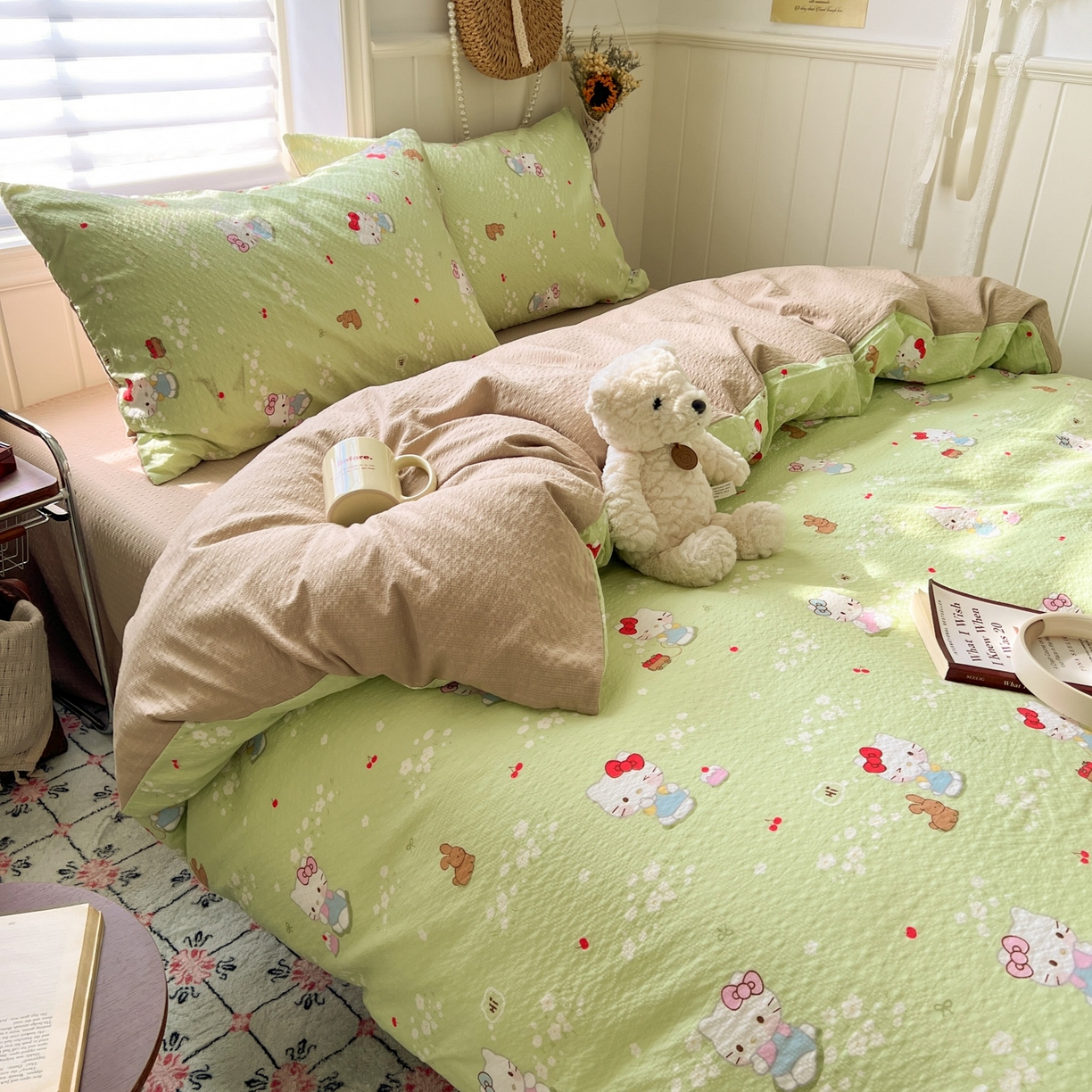 91家纺网 家纺一手货源 找家纺 水木坊 2026春夏新款高品质泡芙普通款四件套 小猫拉车