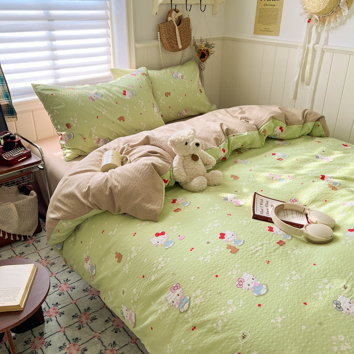 91家纺网 家纺一手货源 找家纺 水木坊 2026春夏新款高品质泡芙普通款四件套 小猫拉车