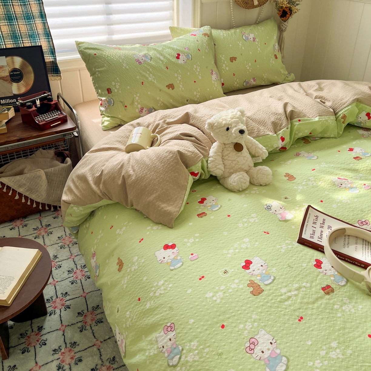 91家纺网 家纺一手货源 找家纺 水木坊 2026春夏新款高品质泡芙普通款四件套 小猫拉车